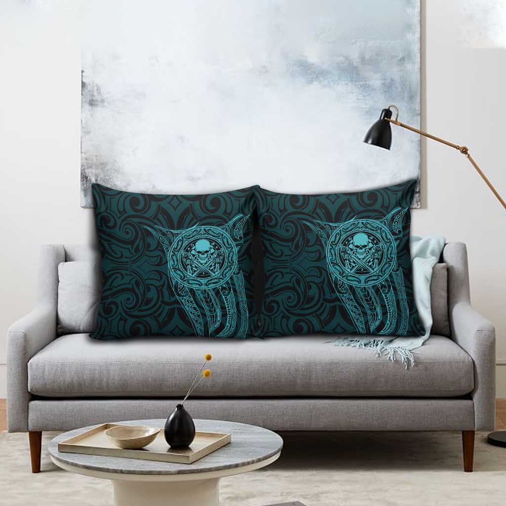 New Zealand Skull Darts Pillow Cover Aotearoa Maori Chest Tattoo Stylized Teal - Aussie Hoodie