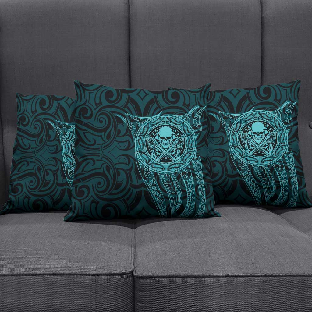 New Zealand Skull Darts Pillow Cover Aotearoa Maori Chest Tattoo Stylized Teal - Aussie Hoodie