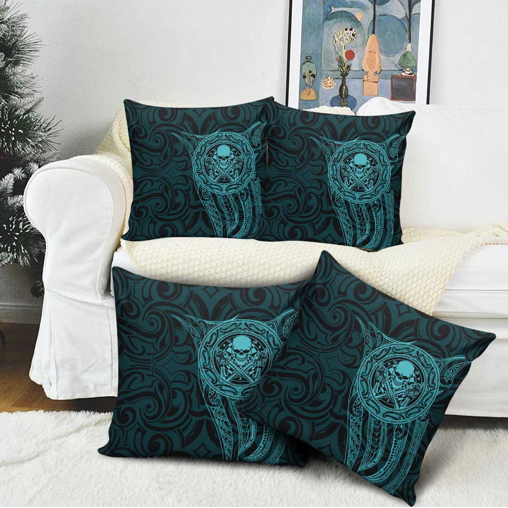 New Zealand Skull Darts Pillow Cover Aotearoa Maori Chest Tattoo Stylized Teal - Aussie Hoodie