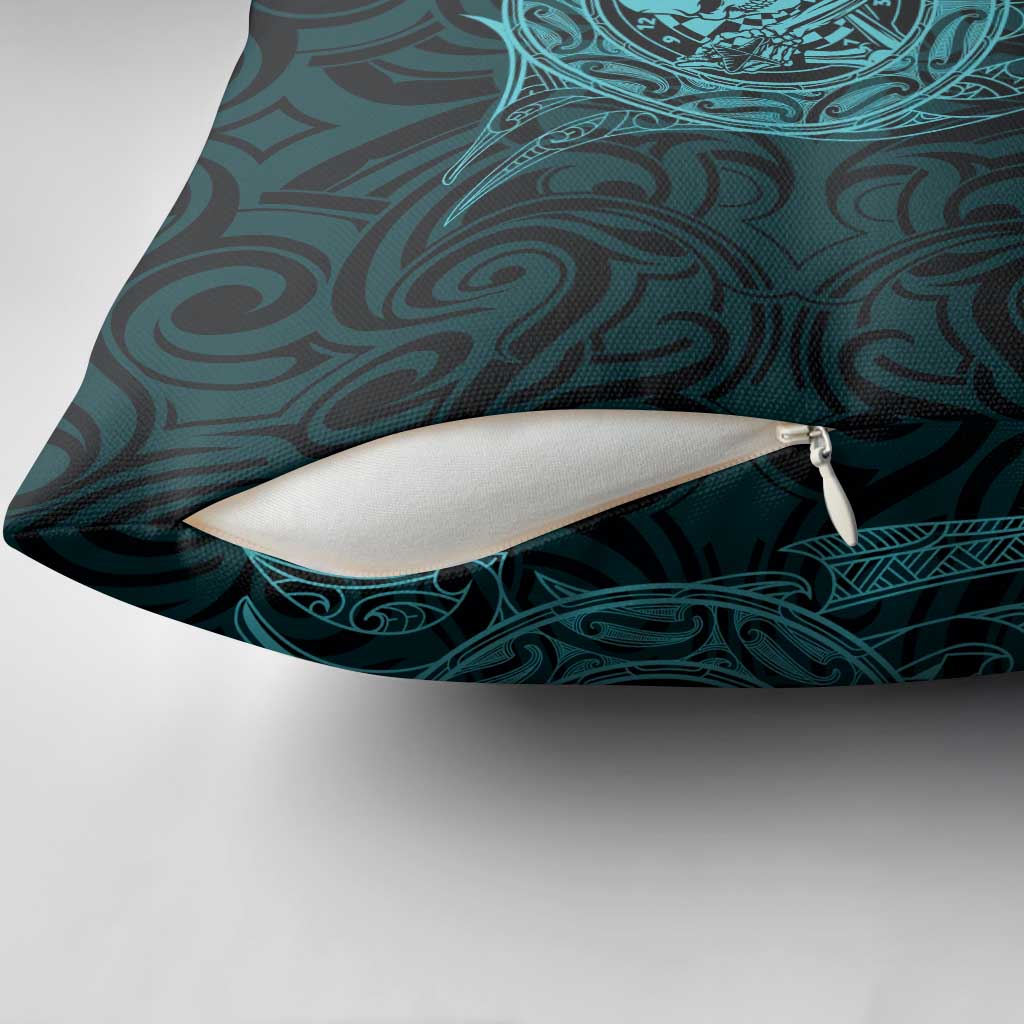 New Zealand Skull Darts Pillow Cover Aotearoa Maori Chest Tattoo Stylized Teal - Aussie Hoodie