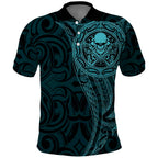 New Zealand Skull Darts Polo Shirt Aotearoa Maori Chest Tattoo Stylized Teal - Aussie Hoodie