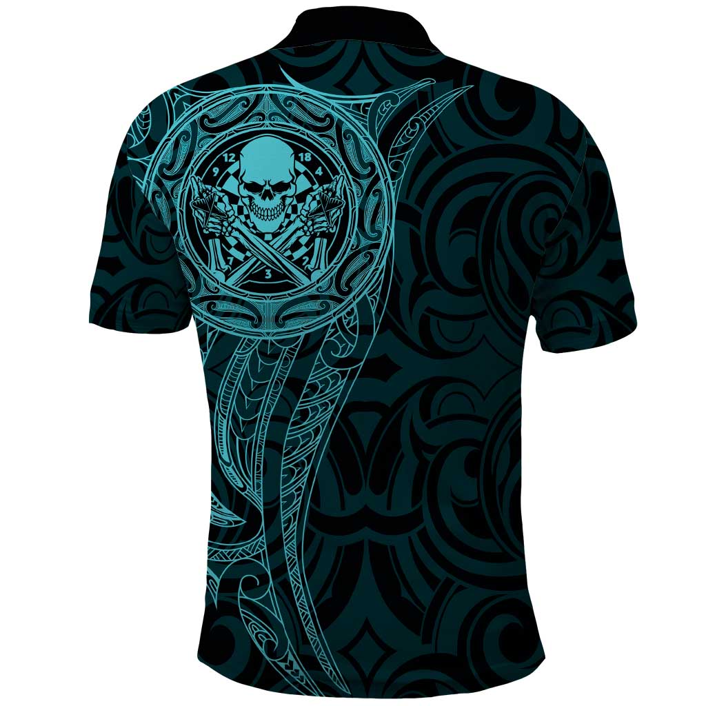 New Zealand Skull Darts Polo Shirt Aotearoa Maori Chest Tattoo Stylized Teal - Aussie Hoodie