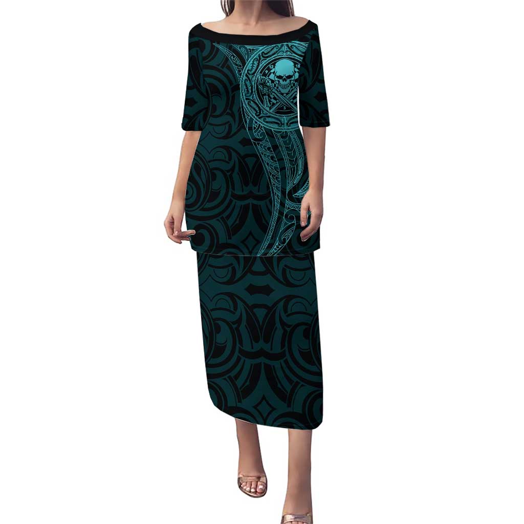 New Zealand Skull Darts Puletasi Aotearoa Maori Chest Tattoo Stylized Teal - Aussie Hoodie