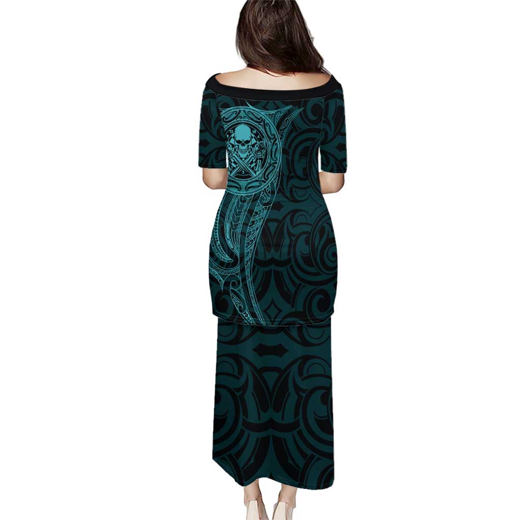 New Zealand Skull Darts Puletasi Aotearoa Maori Chest Tattoo Stylized Teal - Aussie Hoodie