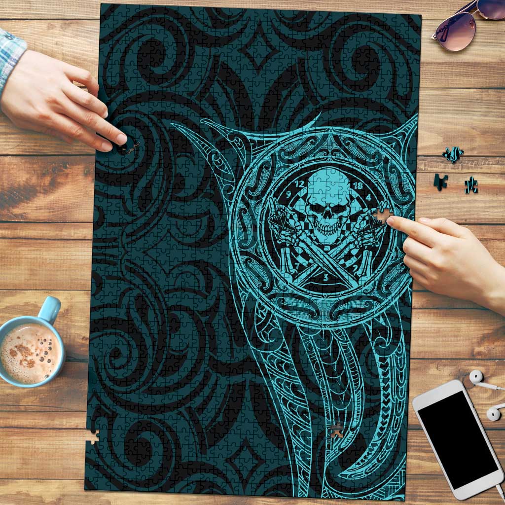 New Zealand Skull Darts Puzzle Aotearoa Maori Chest Tattoo Stylized Teal - Aussie Hoodie