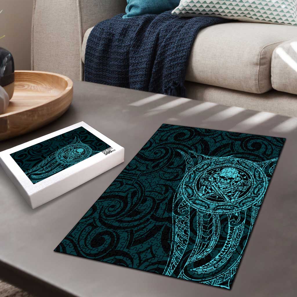 New Zealand Skull Darts Puzzle Aotearoa Maori Chest Tattoo Stylized Teal - Aussie Hoodie