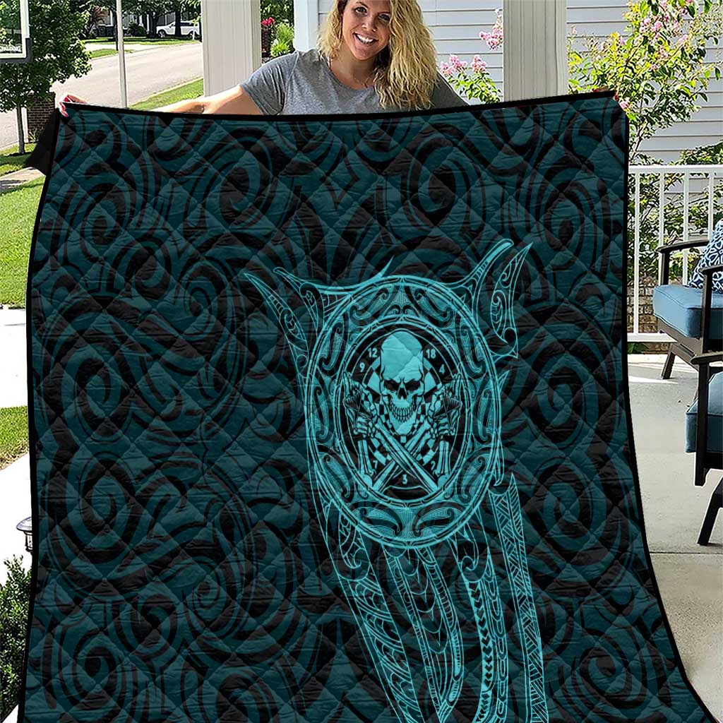 New Zealand Skull Darts Quilt Aotearoa Maori Chest Tattoo Stylized Teal - Aussie Hoodie