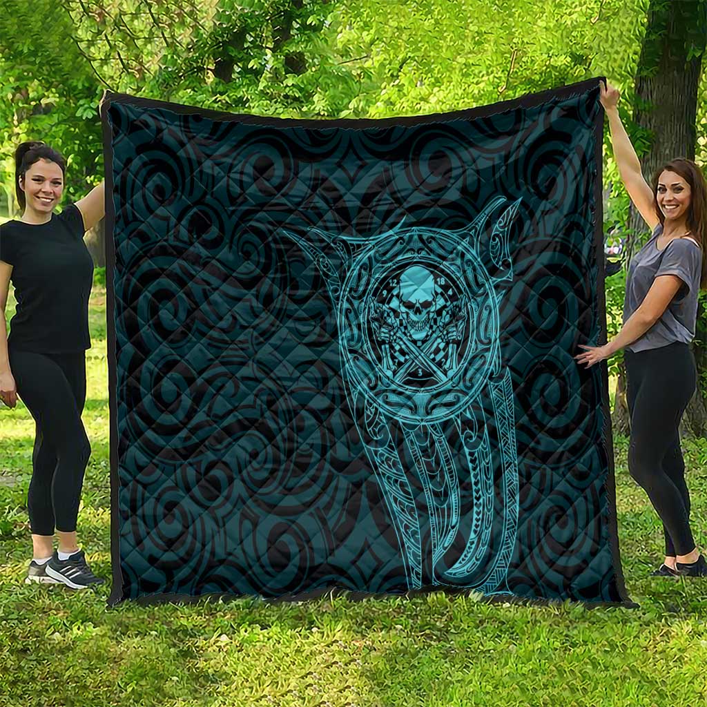 New Zealand Skull Darts Quilt Aotearoa Maori Chest Tattoo Stylized Teal - Aussie Hoodie