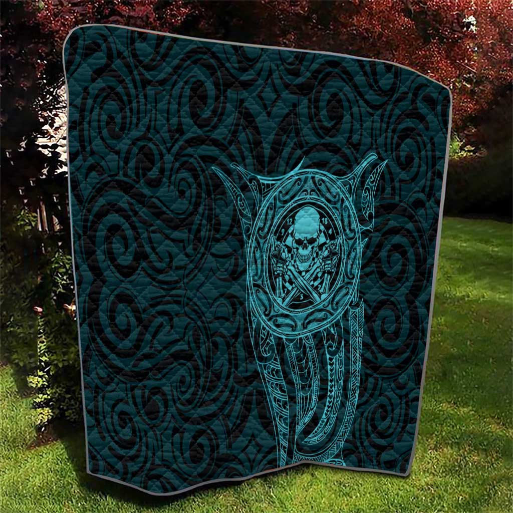 New Zealand Skull Darts Quilt Aotearoa Maori Chest Tattoo Stylized Teal - Aussie Hoodie