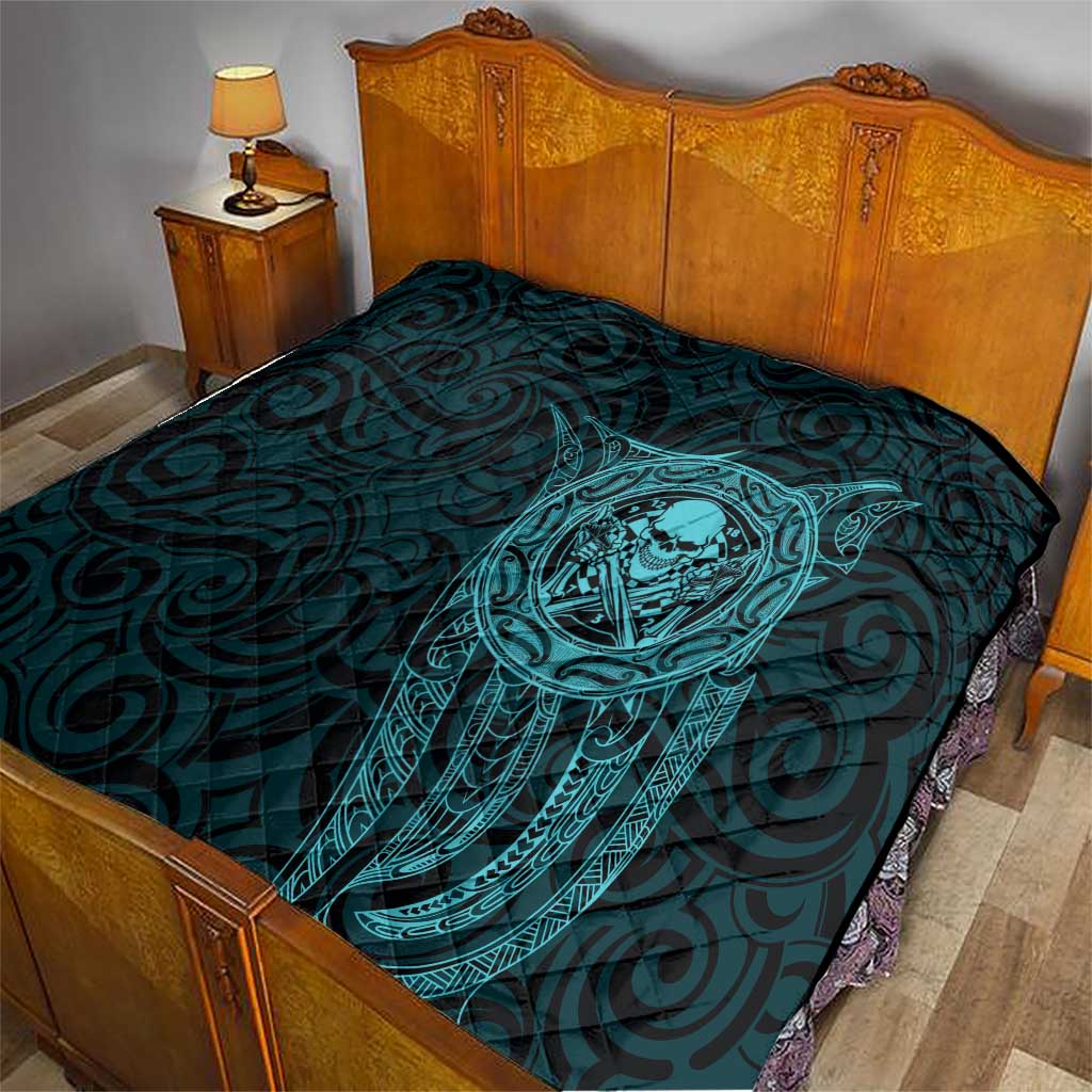 New Zealand Skull Darts Quilt Aotearoa Maori Chest Tattoo Stylized Teal - Aussie Hoodie