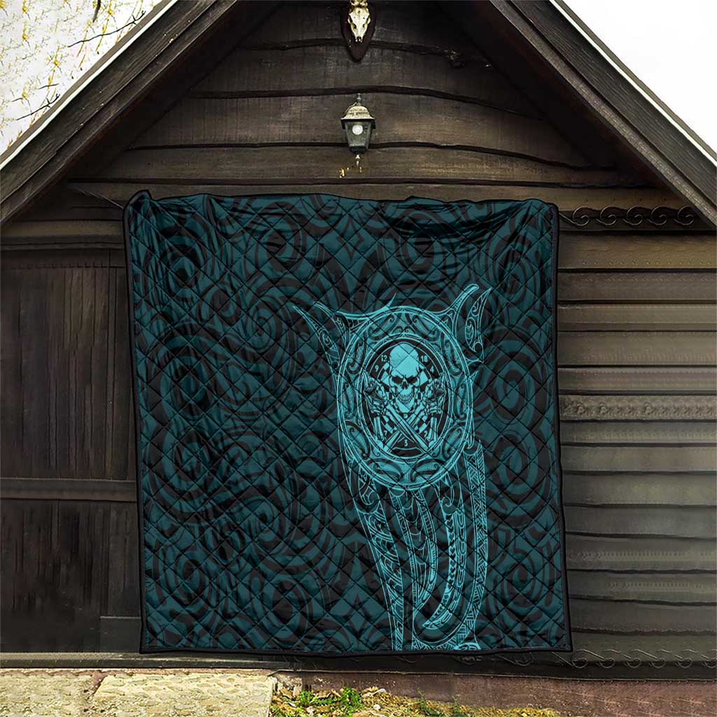 New Zealand Skull Darts Quilt Aotearoa Maori Chest Tattoo Stylized Teal - Aussie Hoodie