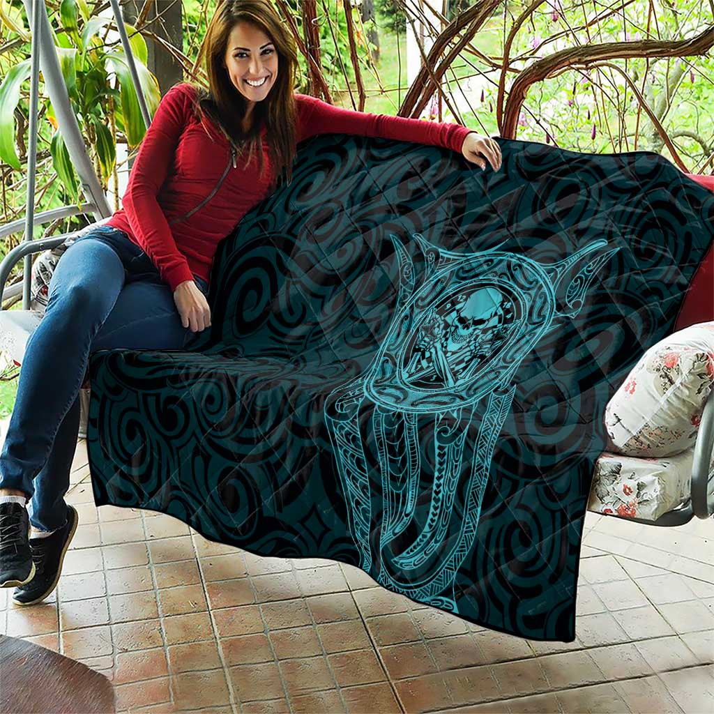 New Zealand Skull Darts Quilt Aotearoa Maori Chest Tattoo Stylized Teal - Aussie Hoodie
