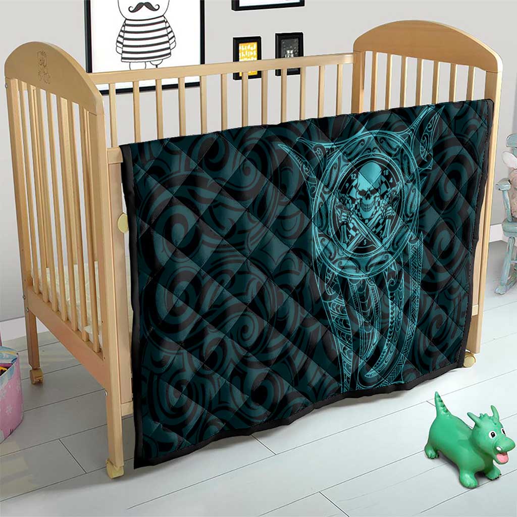 New Zealand Skull Darts Quilt Aotearoa Maori Chest Tattoo Stylized Teal - Aussie Hoodie