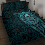New Zealand Skull Darts Quilt Bed Set Aotearoa Maori Chest Tattoo Stylized Teal - Aussie Hoodie