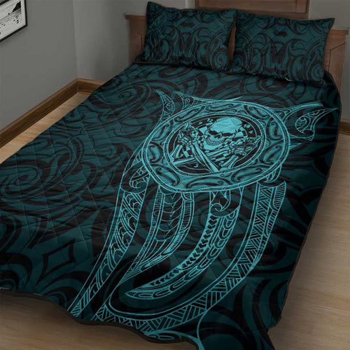 New Zealand Skull Darts Quilt Bed Set Aotearoa Maori Chest Tattoo Stylized Teal - Aussie Hoodie