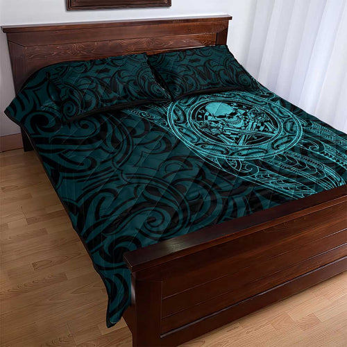 New Zealand Skull Darts Quilt Bed Set Aotearoa Maori Chest Tattoo Stylized Teal - Aussie Hoodie