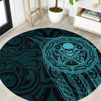 New Zealand Skull Darts Round Carpet Aotearoa Maori Chest Tattoo Stylized Teal - Aussie Hoodie