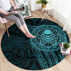New Zealand Skull Darts Round Carpet Aotearoa Maori Chest Tattoo Stylized Teal - Aussie Hoodie