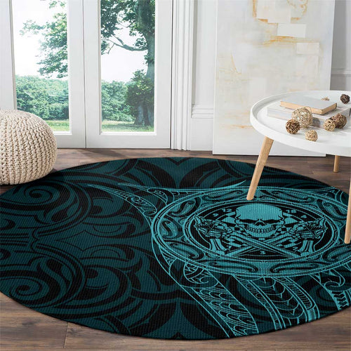 New Zealand Skull Darts Round Carpet Aotearoa Maori Chest Tattoo Stylized Teal - Aussie Hoodie