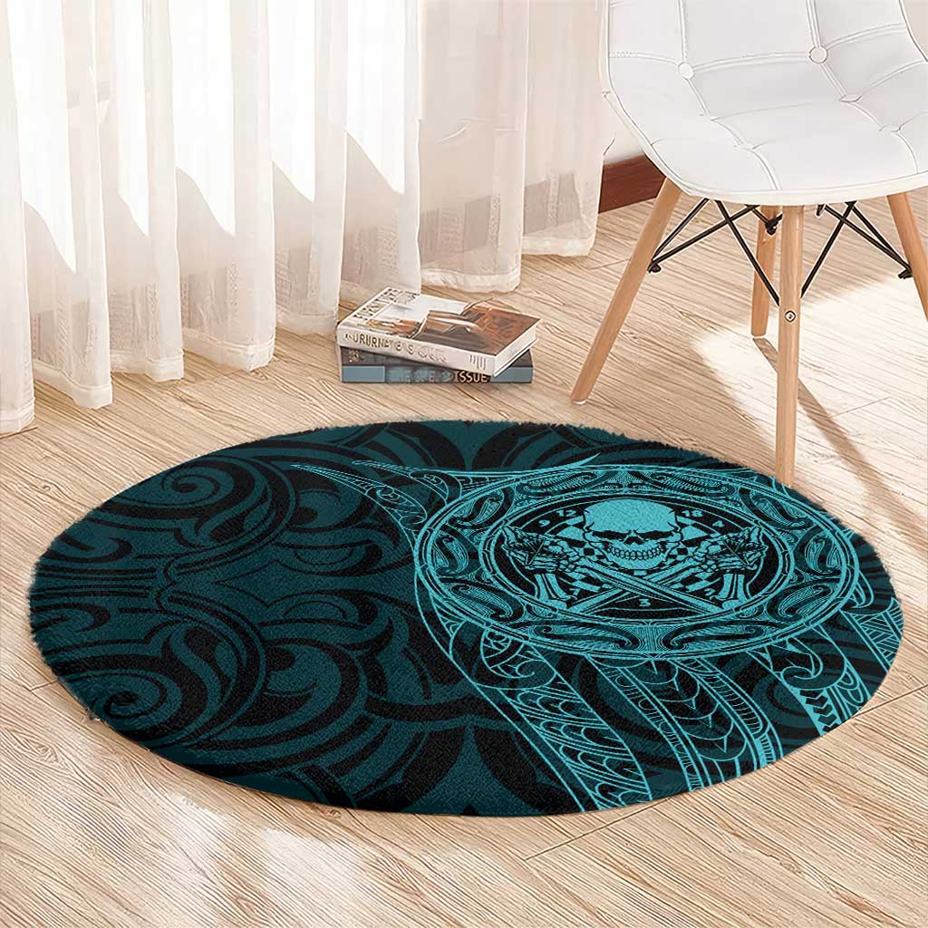 New Zealand Skull Darts Round Carpet Aotearoa Maori Chest Tattoo Stylized Teal - Aussie Hoodie