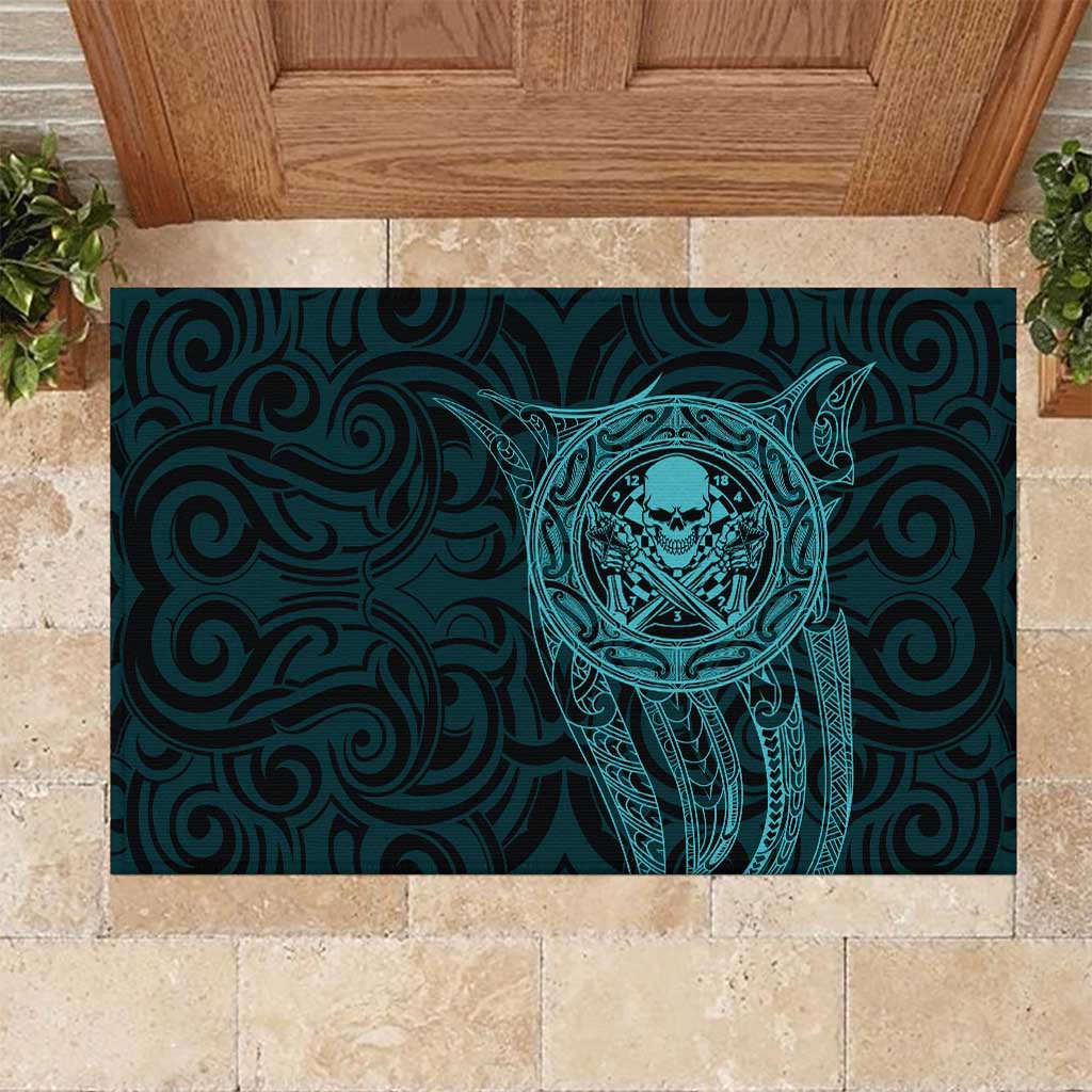 New Zealand Skull Darts Rubber Doormat Aotearoa Maori Chest Tattoo Stylized Teal - Aussie Hoodie