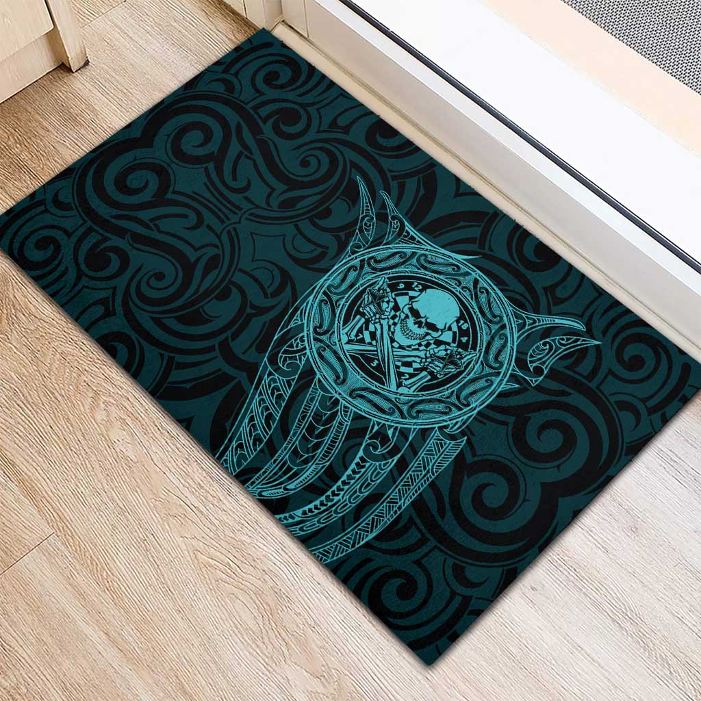 New Zealand Skull Darts Rubber Doormat Aotearoa Maori Chest Tattoo Stylized Teal - Aussie Hoodie