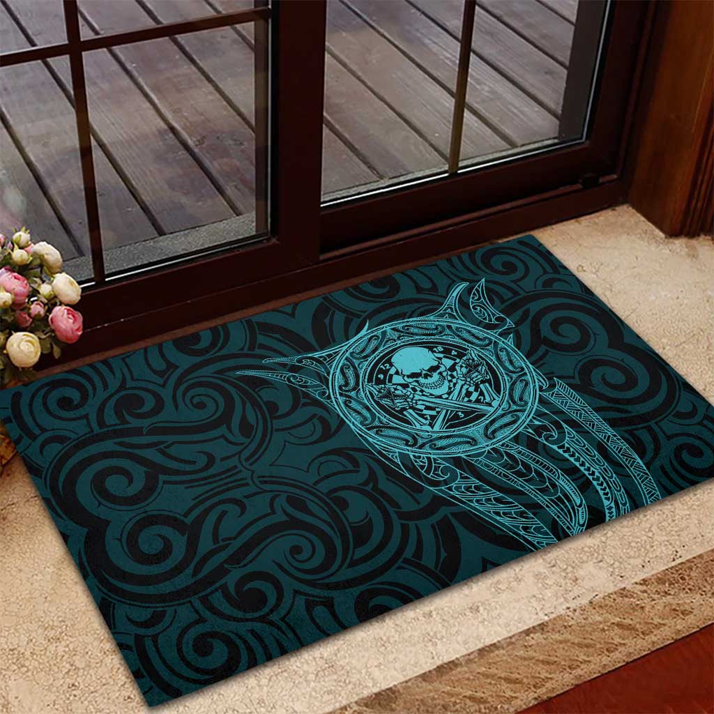 New Zealand Skull Darts Rubber Doormat Aotearoa Maori Chest Tattoo Stylized Teal - Aussie Hoodie