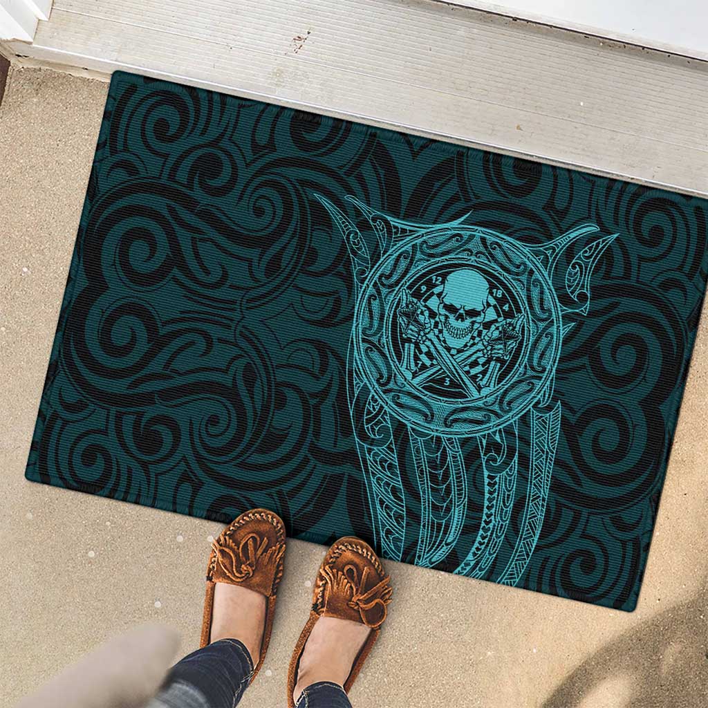 New Zealand Skull Darts Rubber Doormat Aotearoa Maori Chest Tattoo Stylized Teal - Aussie Hoodie