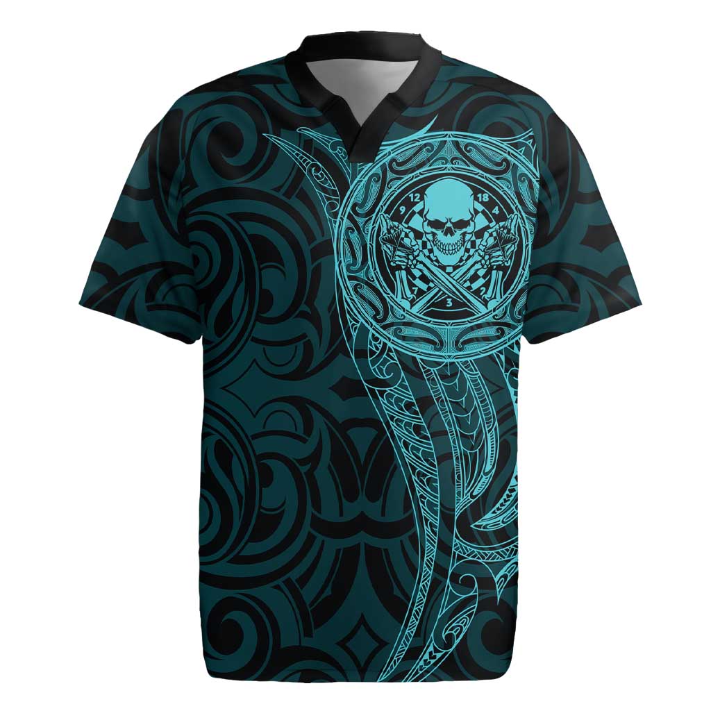 New Zealand Skull Darts Rugby Jersey Aotearoa Maori Chest Tattoo Stylized Teal - Aussie Hoodie