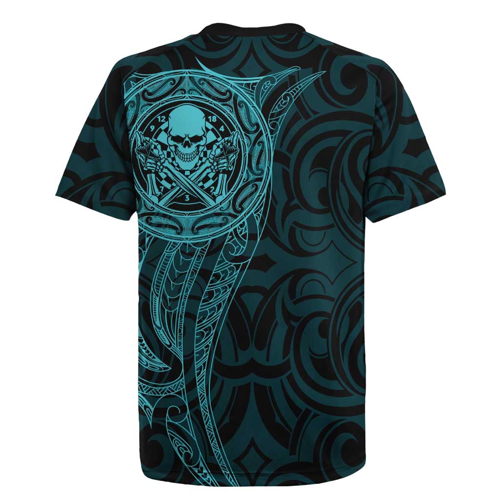 New Zealand Skull Darts Rugby Jersey Aotearoa Maori Chest Tattoo Stylized Teal - Aussie Hoodie