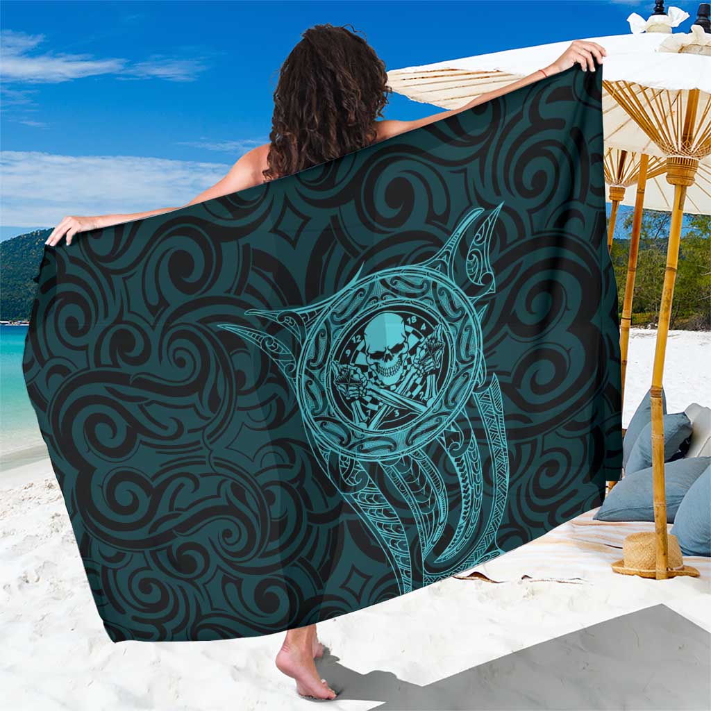 New Zealand Skull Darts Sarong Aotearoa Maori Chest Tattoo Stylized Teal - Aussie Hoodie