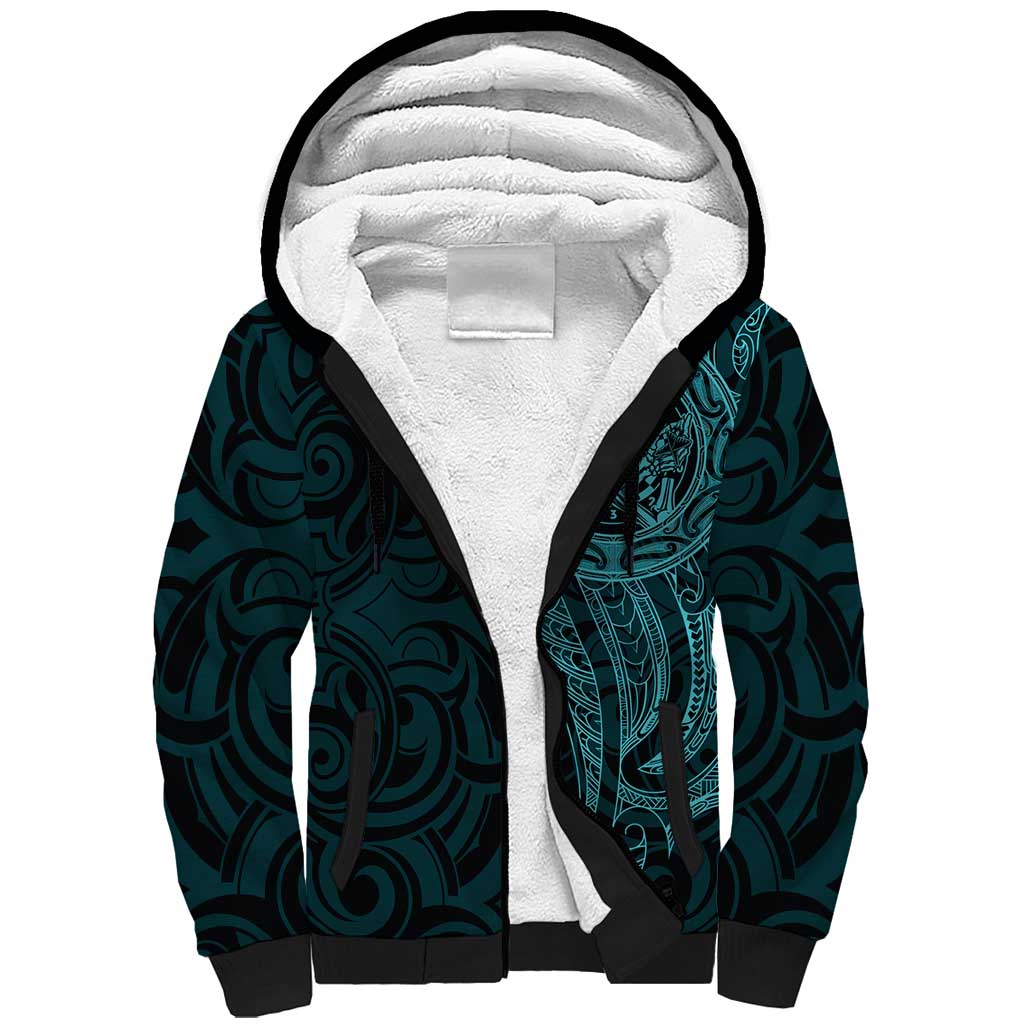 New Zealand Skull Darts Sherpa Hoodie Aotearoa Maori Chest Tattoo Stylized Teal - Aussie Hoodie