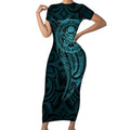 New Zealand Skull Darts Short Sleeve Bodycon Dress Aotearoa Maori Chest Tattoo Stylized Teal - Aussie Hoodie