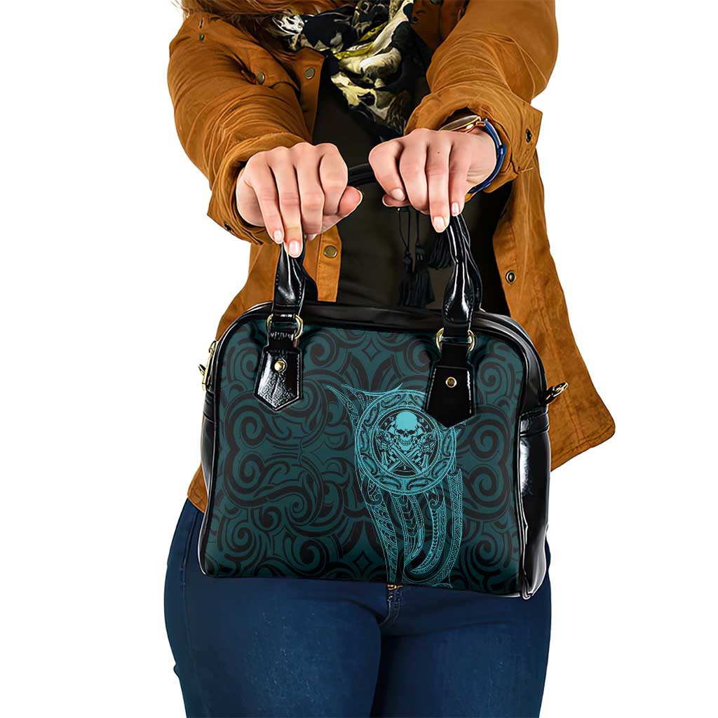 New Zealand Skull Darts Shoulder Handbag Aotearoa Maori Chest Tattoo Stylized Teal - Aussie Hoodie