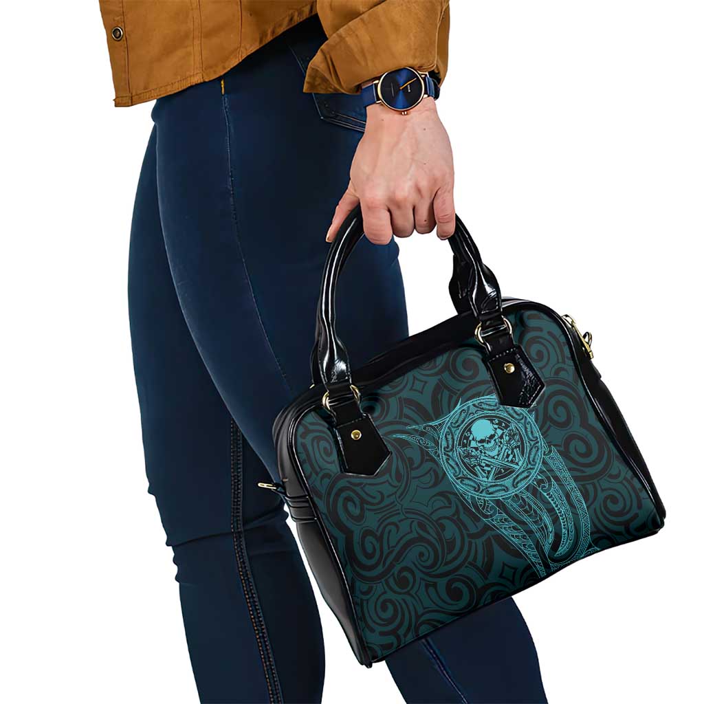 New Zealand Skull Darts Shoulder Handbag Aotearoa Maori Chest Tattoo Stylized Teal - Aussie Hoodie