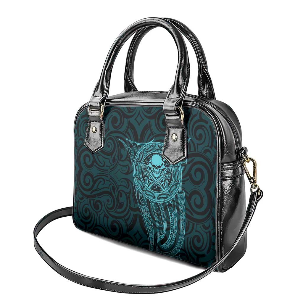 New Zealand Skull Darts Shoulder Handbag Aotearoa Maori Chest Tattoo Stylized Teal - Aussie Hoodie