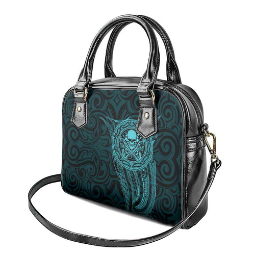 New Zealand Skull Darts Shoulder Handbag Aotearoa Maori Chest Tattoo Stylized Teal - Aussie Hoodie