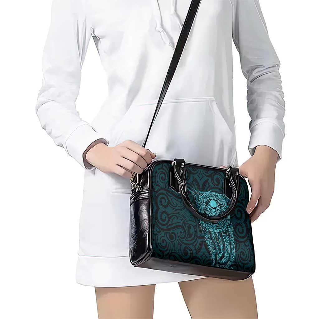 New Zealand Skull Darts Shoulder Handbag Aotearoa Maori Chest Tattoo Stylized Teal - Aussie Hoodie