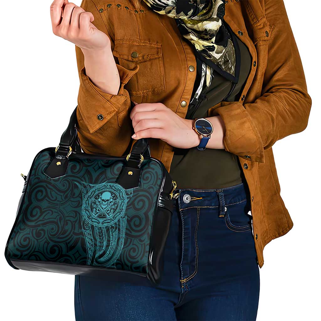 New Zealand Skull Darts Shoulder Handbag Aotearoa Maori Chest Tattoo Stylized Teal - Aussie Hoodie