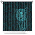 New Zealand Skull Darts Shower Curtain Aotearoa Maori Chest Tattoo Stylized Teal - Aussie Hoodie