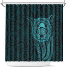 New Zealand Skull Darts Shower Curtain Aotearoa Maori Chest Tattoo Stylized Teal - Aussie Hoodie