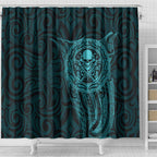New Zealand Skull Darts Shower Curtain Aotearoa Maori Chest Tattoo Stylized Teal - Aussie Hoodie