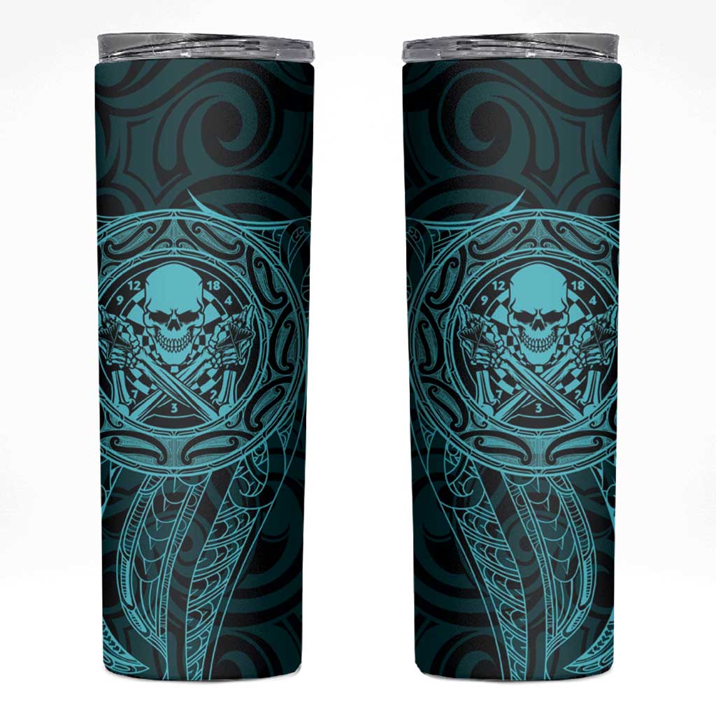 New Zealand Skull Darts Skinny Tumbler Aotearoa Maori Chest Tattoo Stylized Teal - Aussie Hoodie