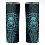 New Zealand Skull Darts Skinny Tumbler Aotearoa Maori Chest Tattoo Stylized Teal - Aussie Hoodie