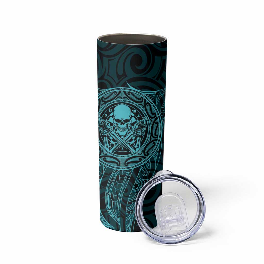 New Zealand Skull Darts Skinny Tumbler Aotearoa Maori Chest Tattoo Stylized Teal - Aussie Hoodie