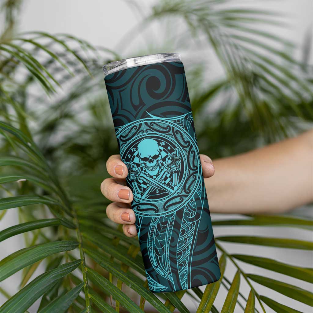 New Zealand Skull Darts Skinny Tumbler Aotearoa Maori Chest Tattoo Stylized Teal - Aussie Hoodie