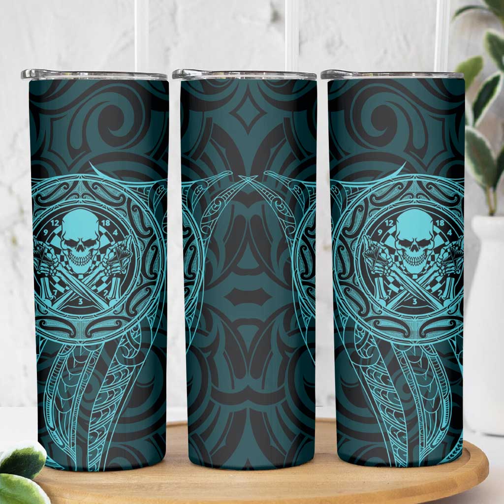 New Zealand Skull Darts Skinny Tumbler Aotearoa Maori Chest Tattoo Stylized Teal - Aussie Hoodie