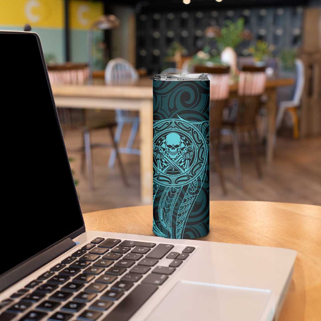 New Zealand Skull Darts Skinny Tumbler Aotearoa Maori Chest Tattoo Stylized Teal - Aussie Hoodie