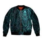 New Zealand Skull Darts Sleeve Zip Bomber Jacket Aotearoa Maori Chest Tattoo Stylized Teal - Aussie Hoodie