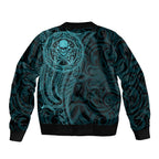 New Zealand Skull Darts Sleeve Zip Bomber Jacket Aotearoa Maori Chest Tattoo Stylized Teal - Aussie Hoodie